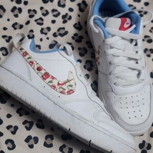 Nike White Sneakers with Cherry Design